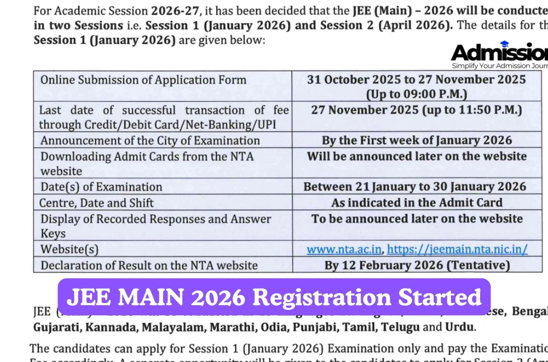 JEE MAIN 2026 Registration Started