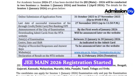 JEE MAIN 2026 Registration Started