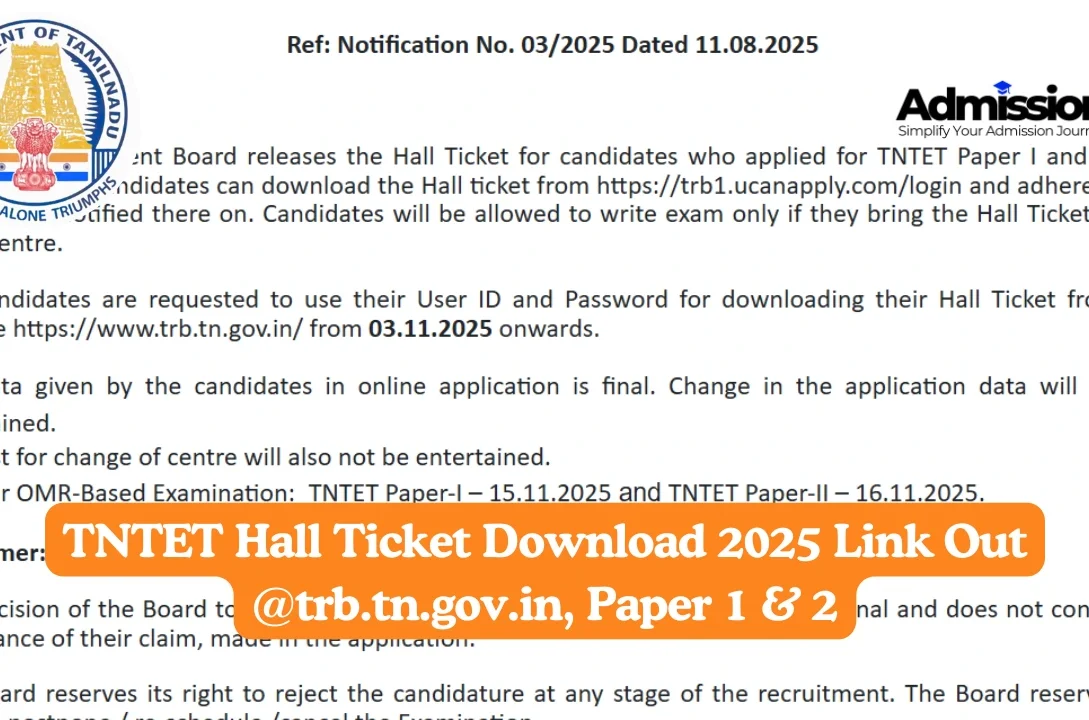 TNTET Hall Ticket Download 2025 Link Out @trb.tn.gov.in, Paper 1 & 2