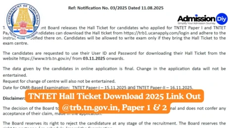 TNTET Hall Ticket Download 2025 Link Out @trb.tn.gov.in, Paper 1 & 2
