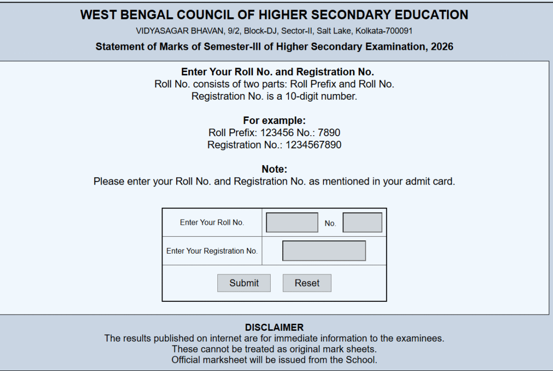WB Class 12 Semester 3 Results 2025