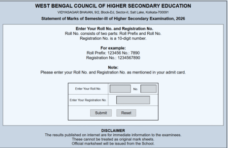 WB Class 12 Semester 3 Results 2025