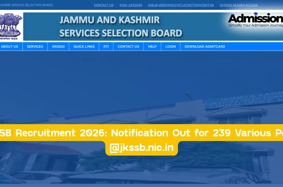 JKSSB Recruitment 2026 Notification Out for 239 Various Posts @jkssb.nic.in