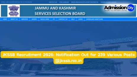 JKSSB Recruitment 2026 Notification Out for 239 Various Posts @jkssb.nic.in