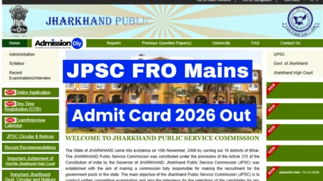 JPSC FRO Mains Admit Card 2026 Released: Download at jspc.gov.in